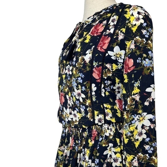 Banana Republic Black Blogger Fav Floral Valeri Long Sleeve Smocked Dress Small - Picture 6 of 16